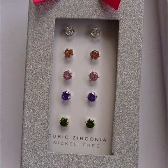 Kohls Earrings Gift Set -Multicolor Cubic Zirconia Nickel Free Silver Tone Studs - Picture 3 of 6